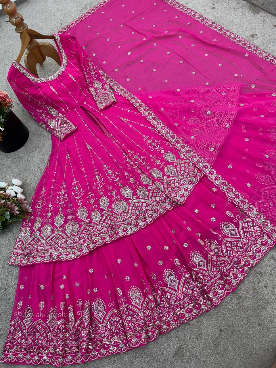Designer Faux Georgette Lehenga Set with Embroidery Sequins & Dupatta
