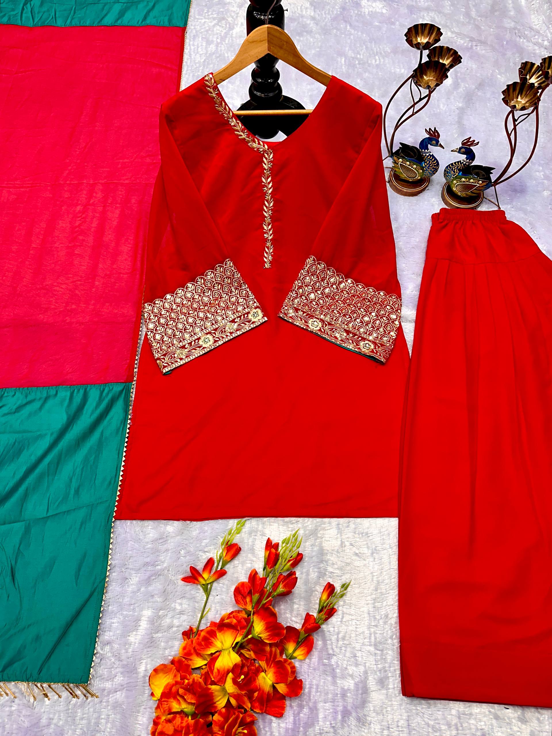 Designer Farsi Top & Salwar Set with Fancy Dupatta and Embroidery Work