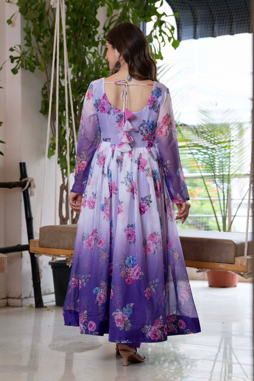 Designer Umbrella Suit Set with Dupatta & Pant – Lightweight Organza Floral Print