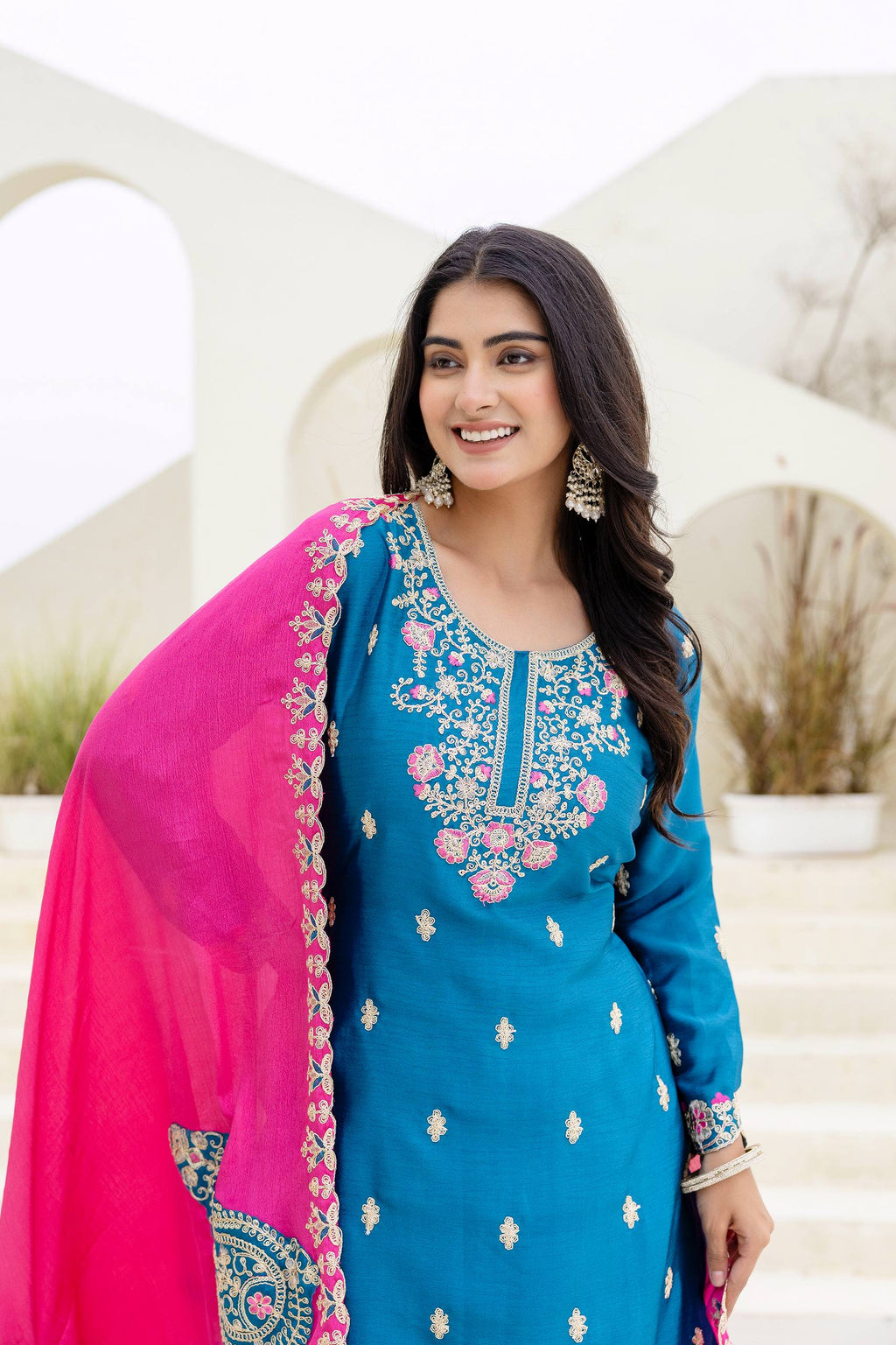 Women Ethnic Motifs Embroidered Kurta with Sharara & Dupatta