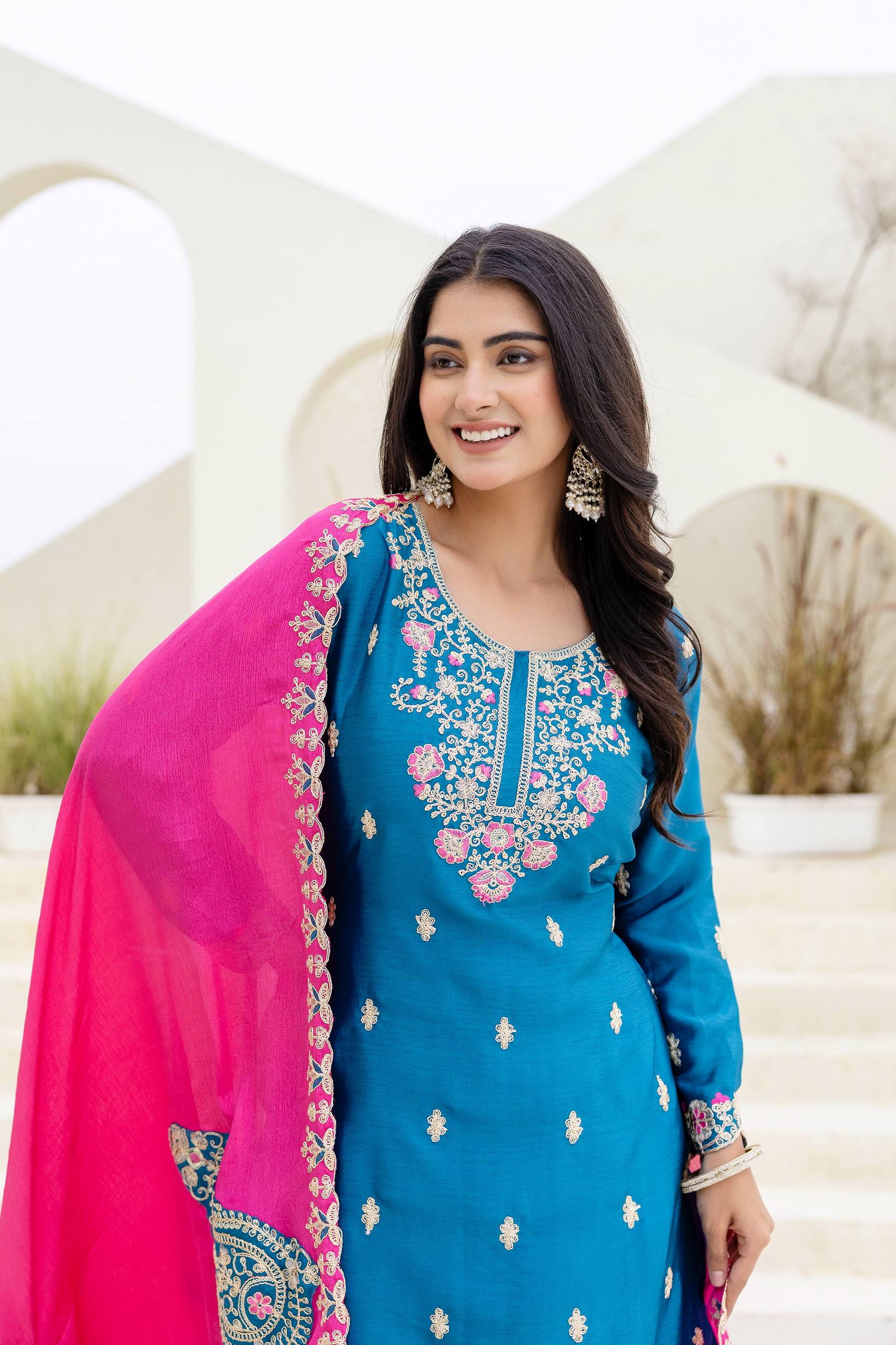 Women Ethnic Motifs Embroidered Kurta with Sharara & Dupatta