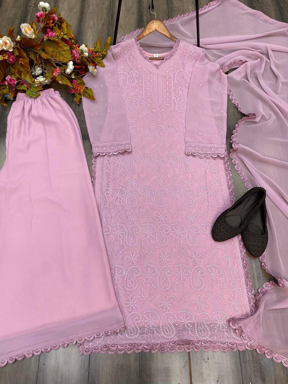 New lavender Trend Chikankari special Ethnic Set