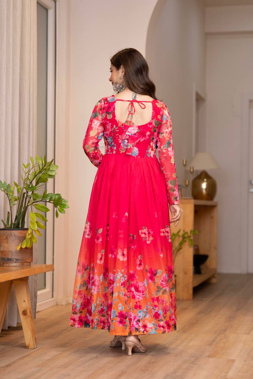 Women Floral Printed Tiered Kurta & Trousers With Dupatta