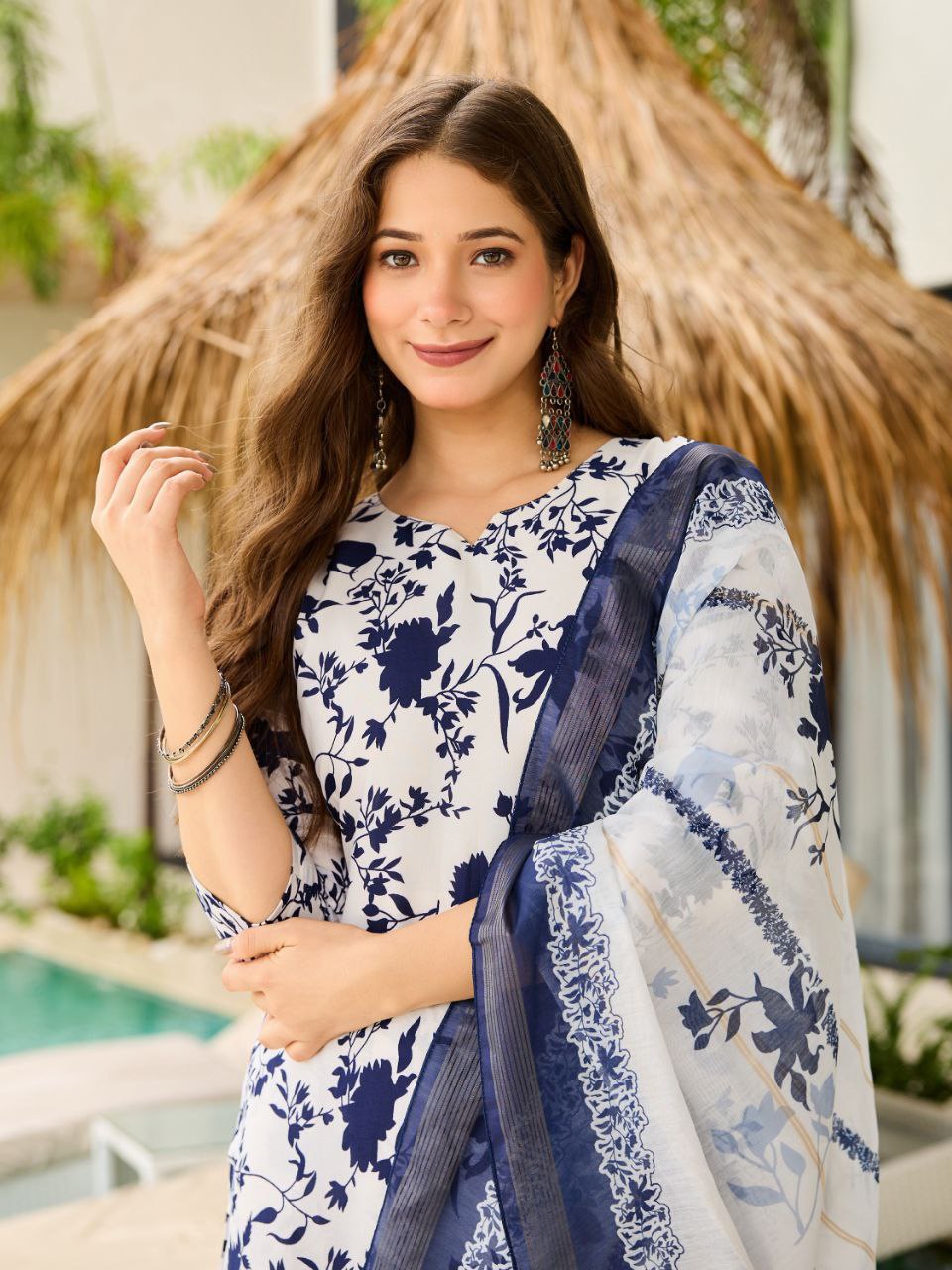 Women Floral Printed Kurta with Trouser & Dupatta