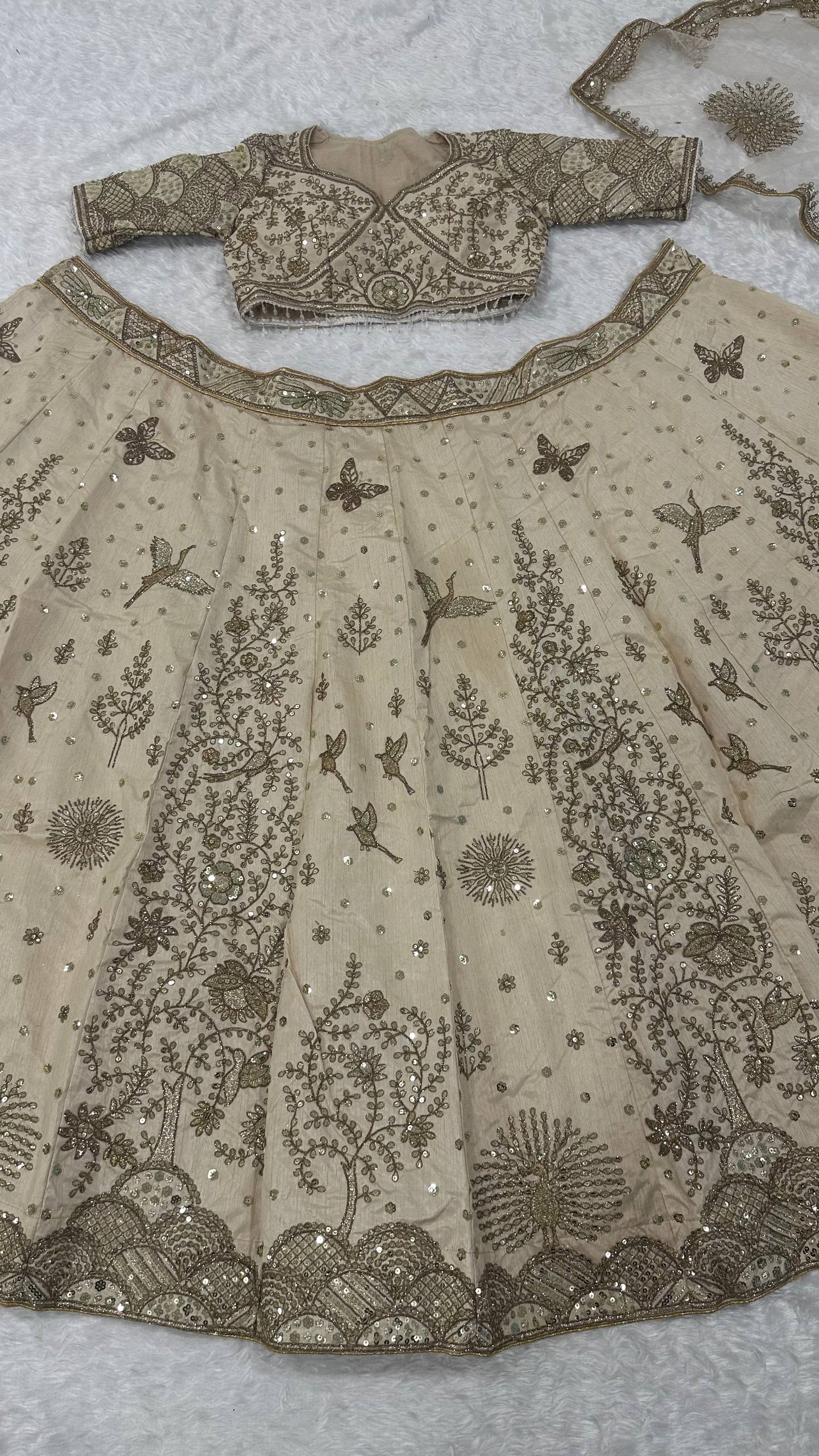 Heavy slub silk lehenga with sequins  dori & zari work