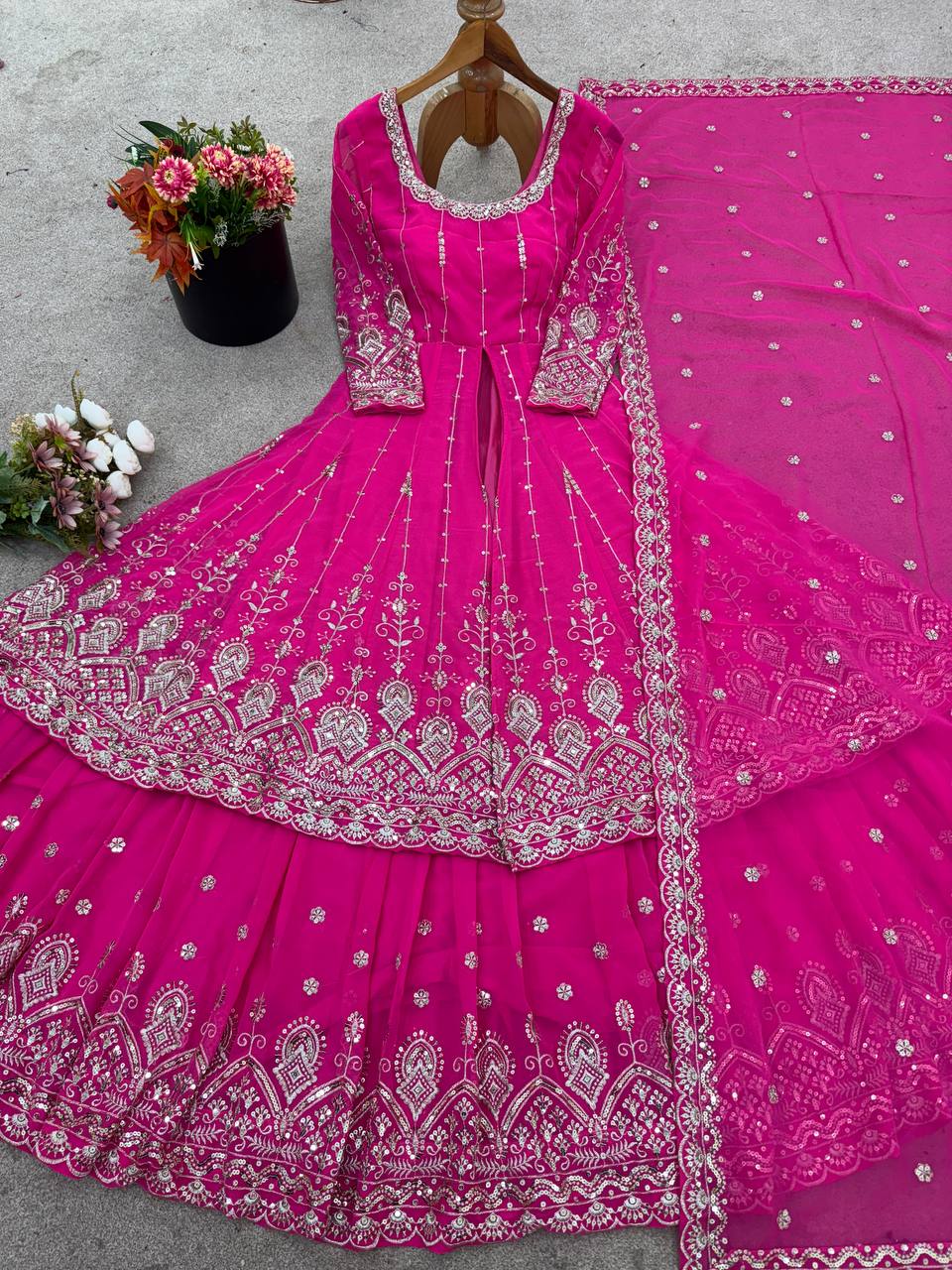 Designer Faux Georgette Lehenga Set with Embroidery Sequins & Dupatta
