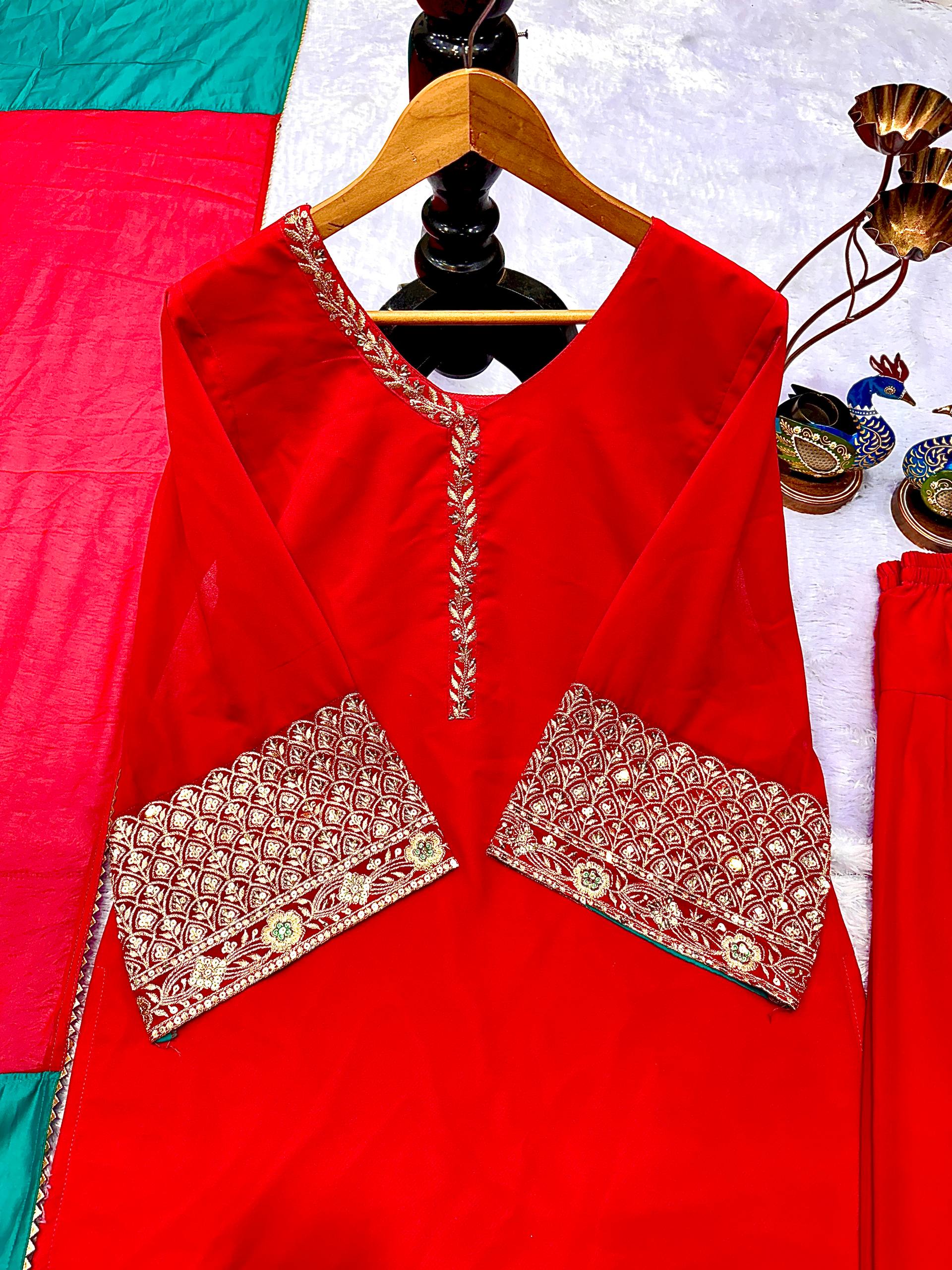 Designer Farsi Top & Salwar Set with Fancy Dupatta and Embroidery Work