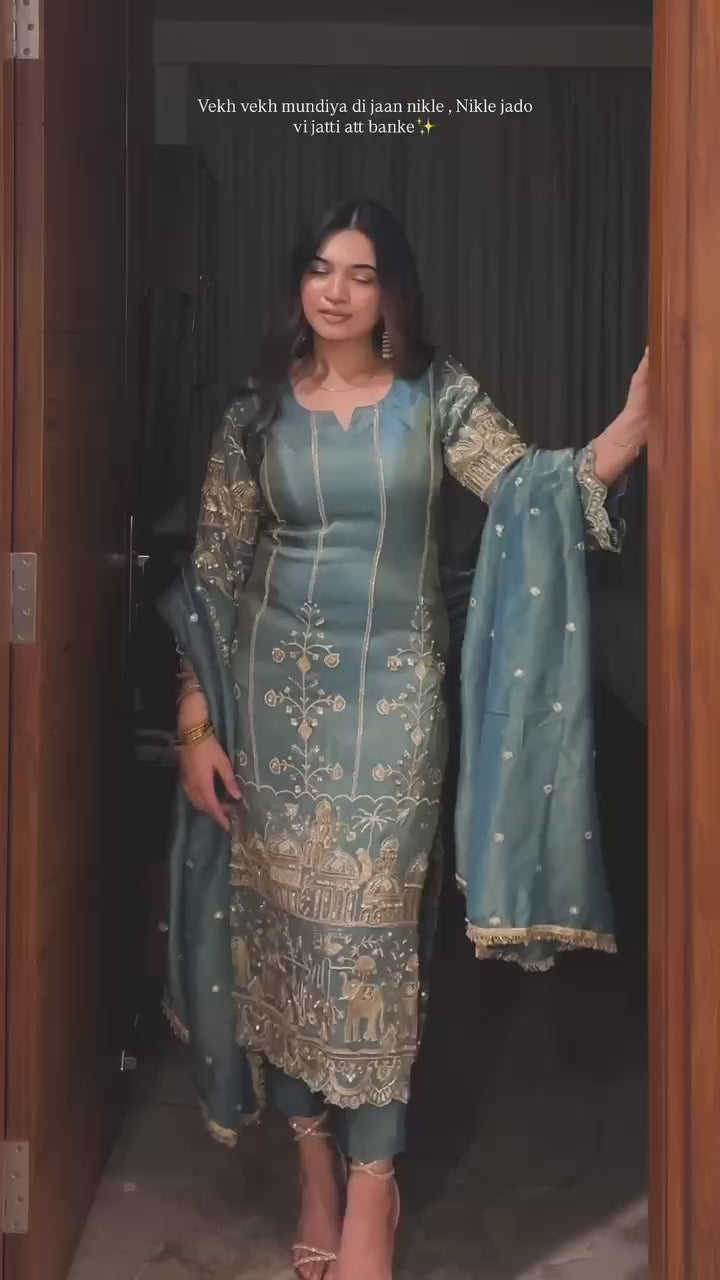 Designer Heavy Jimmy Choo Organza Suit Set with Dupatta – Chine Sequence Work