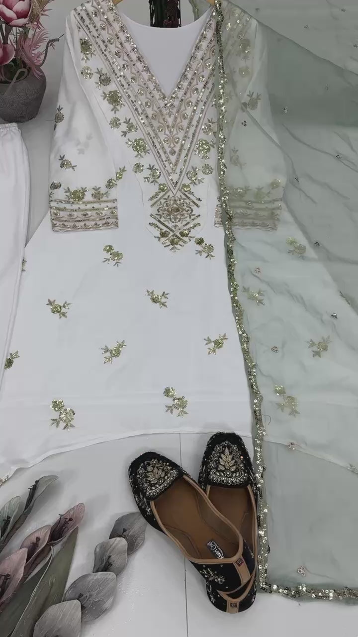 Designer Heavy Natural Silk Embroidered Salwar Suit with Dupatta – Sequence Work