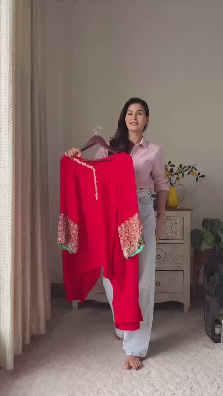 Designer Farsi Top & Salwar Set with Fancy Dupatta and Embroidery Work