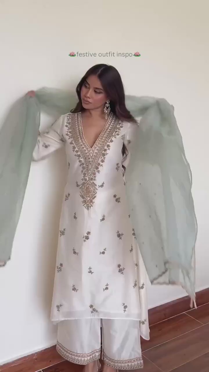 Designer Heavy Natural Silk Embroidered Salwar Suit with Dupatta – Sequence Work