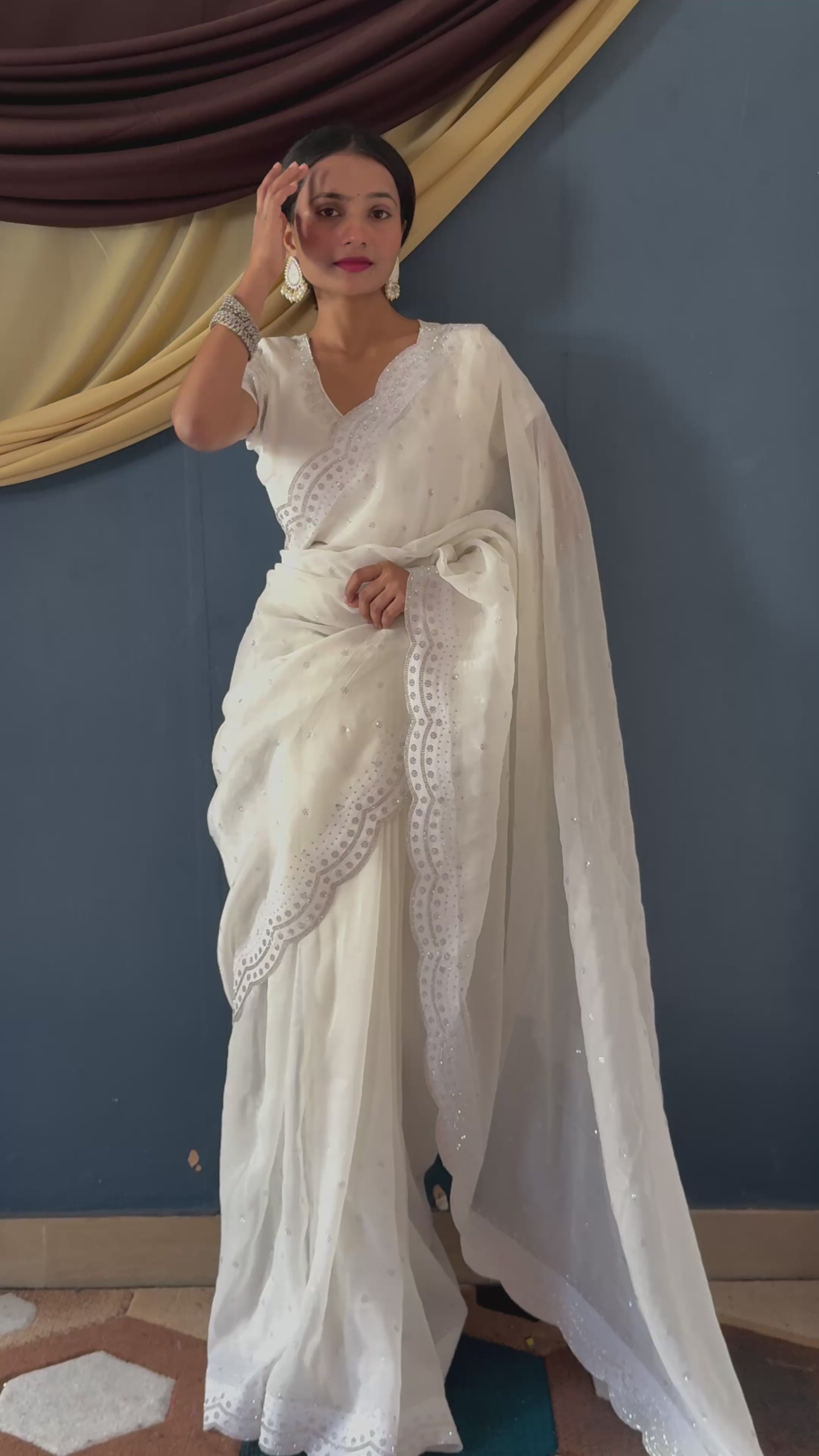 Soft Georgette Designer Party Wear Saree With Swarovski Zarkan Work
