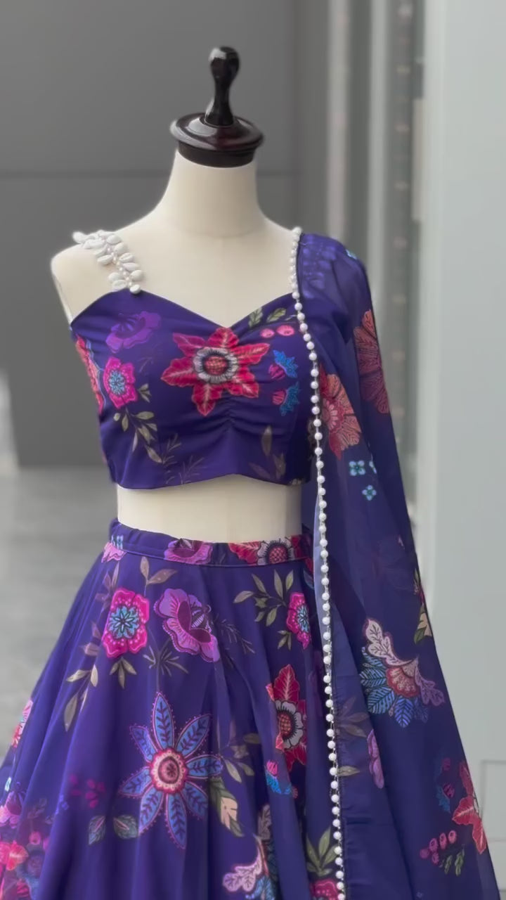 Pure organza silk digital printed lehnga