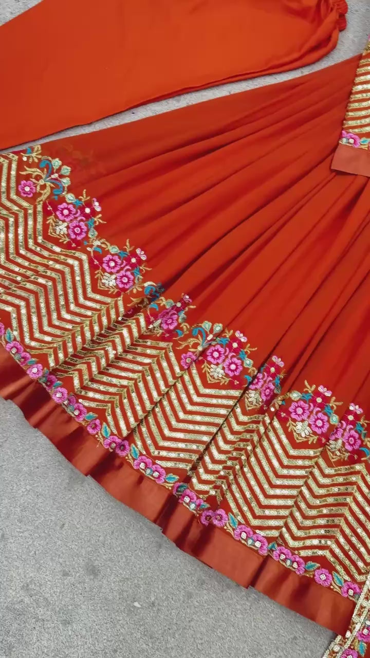 Designer Heavy Georgette Gown Set with Bottom & Dupatta – Multi Thread Embroidery & Sequence Work