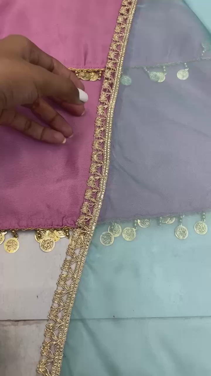 Exclusive 3-Piece Plazzo Set with Dupatta – Printed Crape Silk & Mirror Embroidery Work
