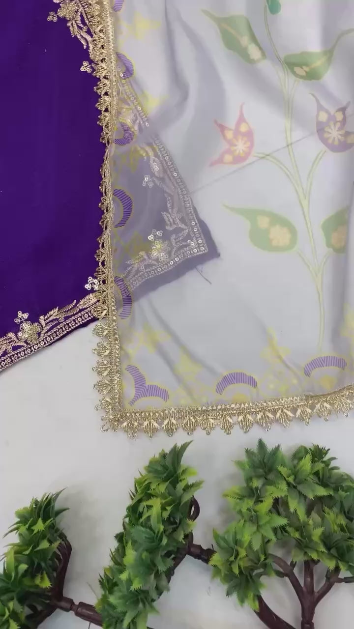 Exclusive 3-Piece Plazzo Set with Dupatta – Chinon Fabric with Sequence Embroidery