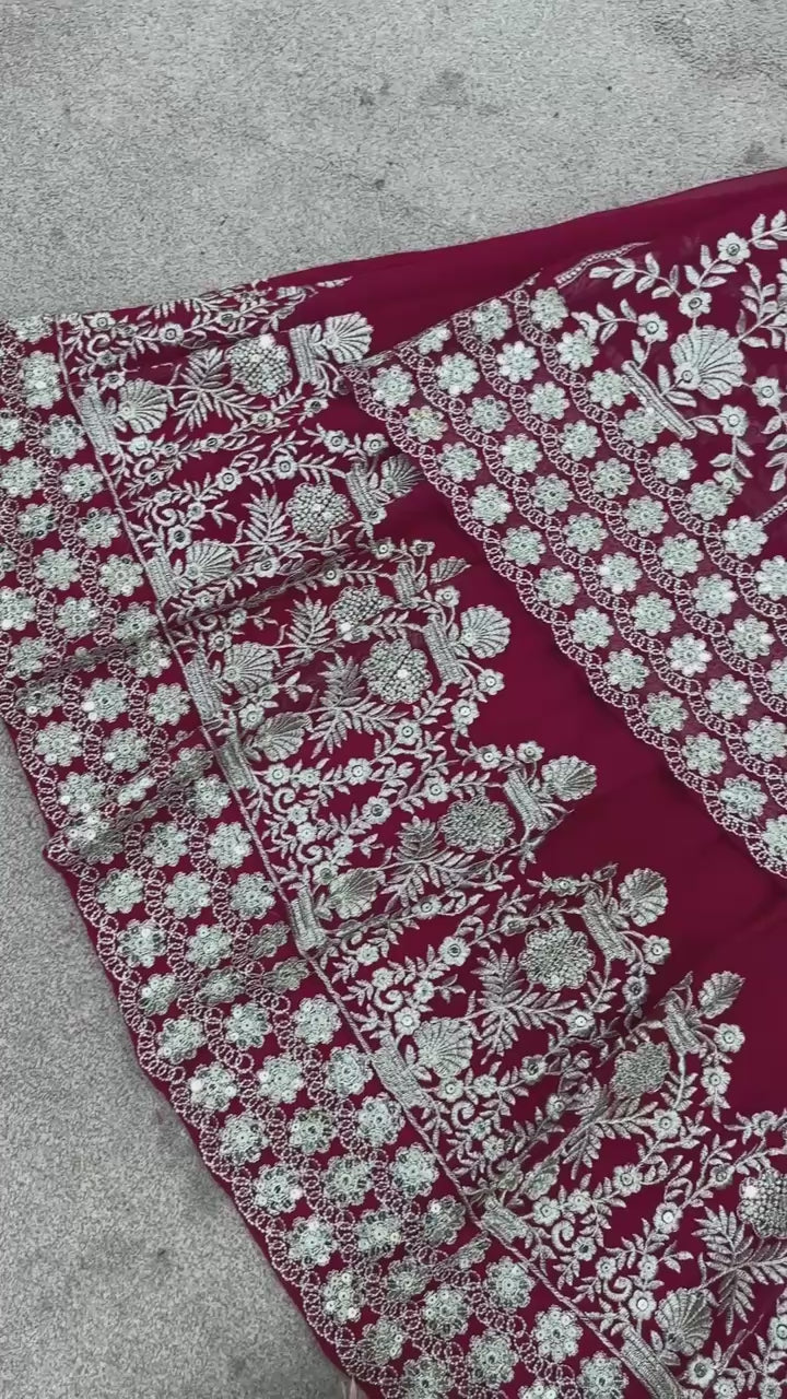 Designer Faux Georgette Gown & Lehenga Set with Embroidery Sequins & Dupatta