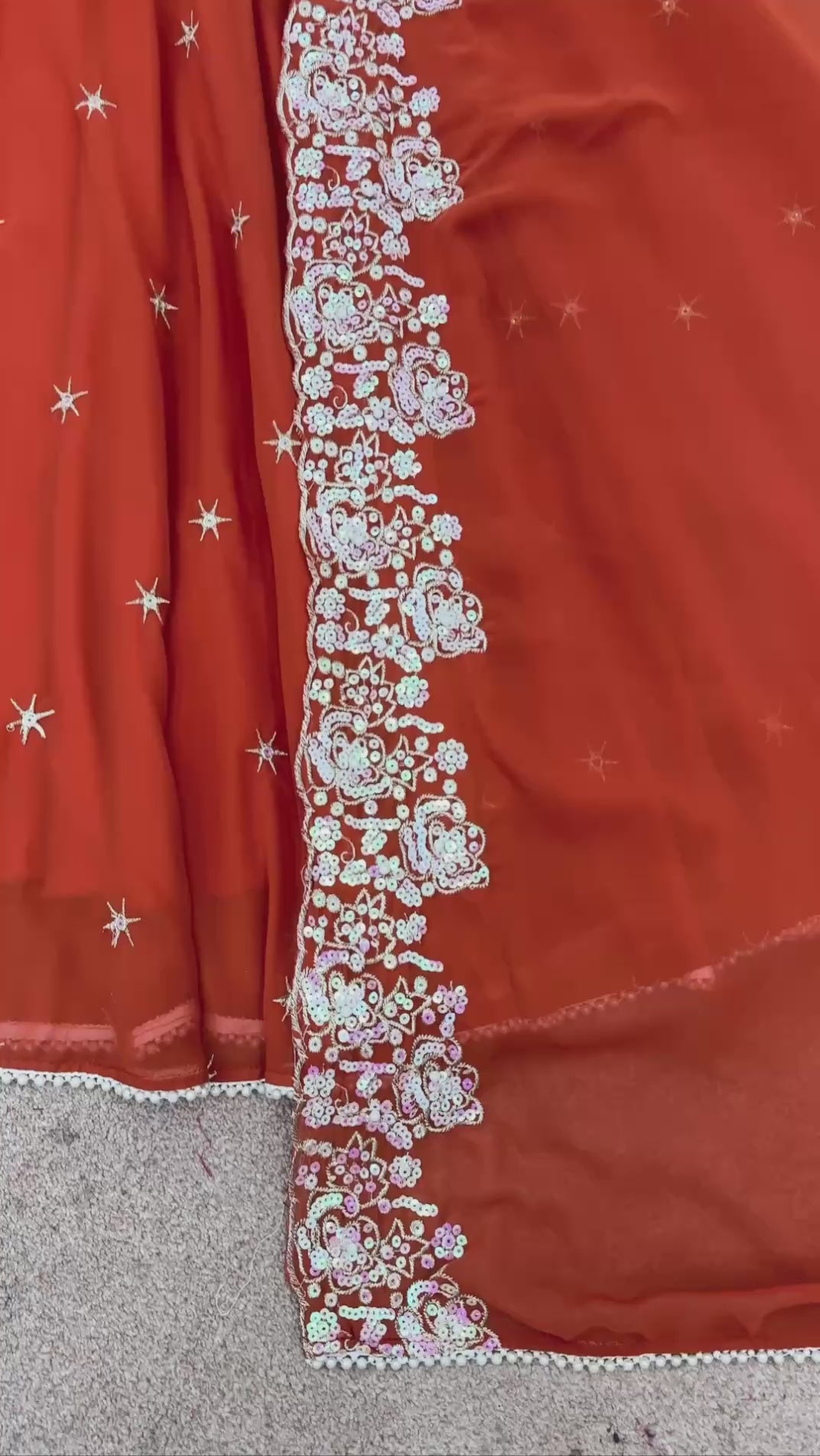 Anarkali Gown Set with Bottom & Dupatta – Heavy Embroidery, Rainbow Sequence & Moti Work